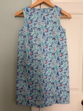 NWOT Vineyard Vines Crystal Blue Sailboat Print diamond back dress Girls 12